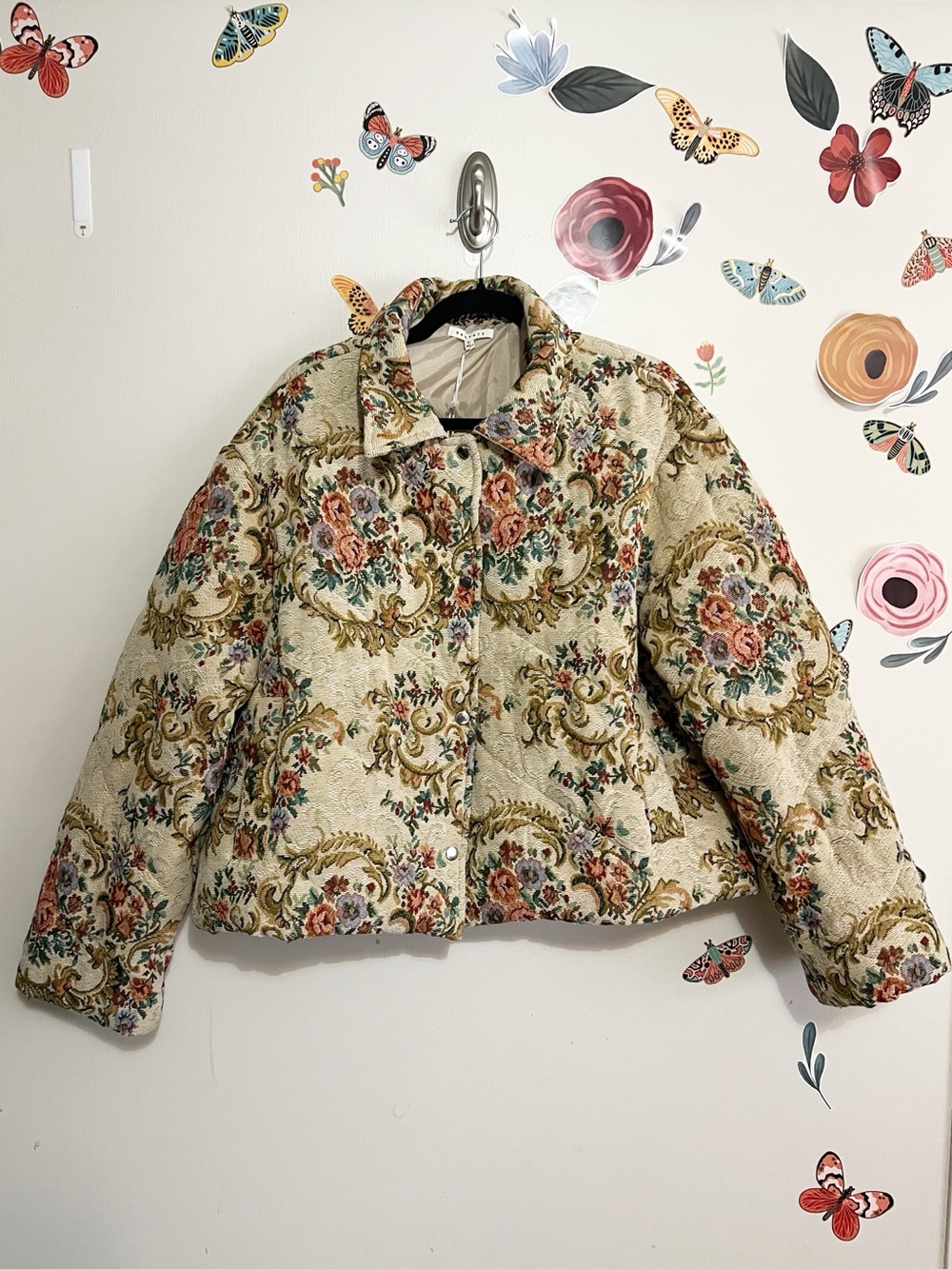 Beige Floral Quilted Bomber Jacket